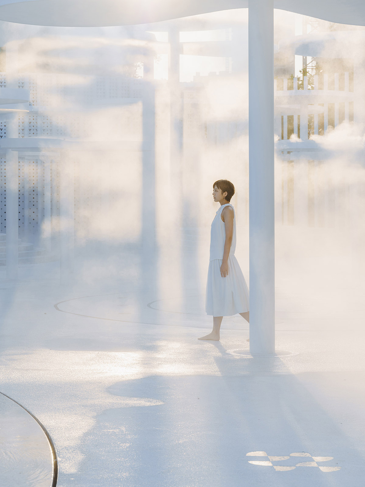 Wutopia Lab creates surreal forest made of 108 white steel columns for sales center in Huzhou