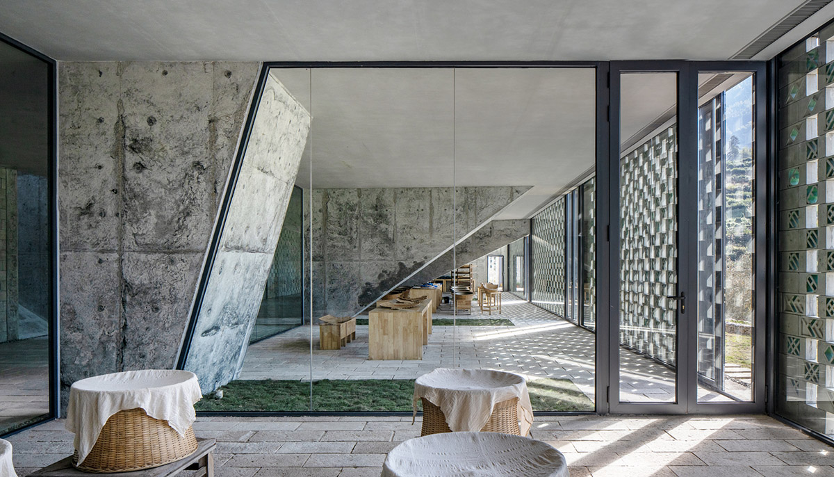 Eight diagonal light tubes are protruding from tea house to grasp prolonged sunlight hours by DnA