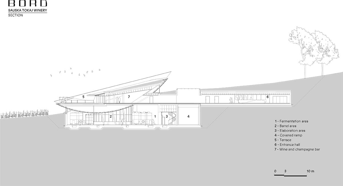 Two circular hovering volumes form a winery perched atop the Padi Hill in Hungary 