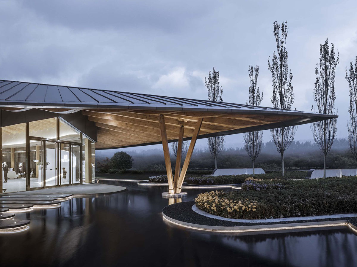 Ruf Architects' exhibition gallery features water drop-shaped roof overlooking the Yongding River