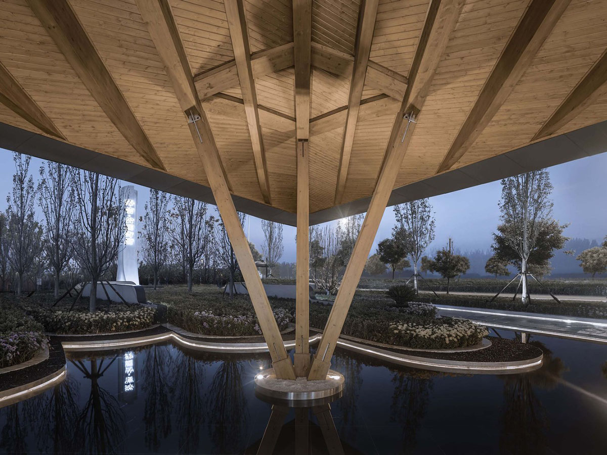 Ruf Architects' exhibition gallery features water drop-shaped roof overlooking the Yongding River