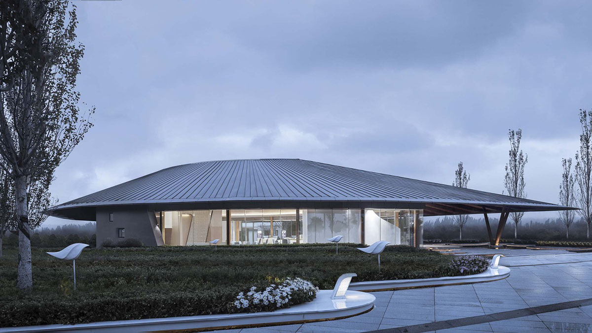 Ruf Architects' exhibition gallery features water drop-shaped roof overlooking the Yongding River