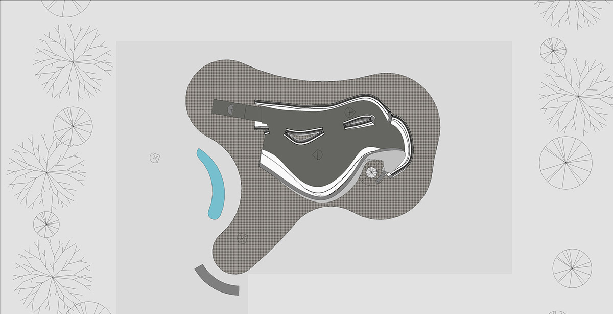 Super small cave-like art gallery by FCC Arquitectura built on lush green in Portugal