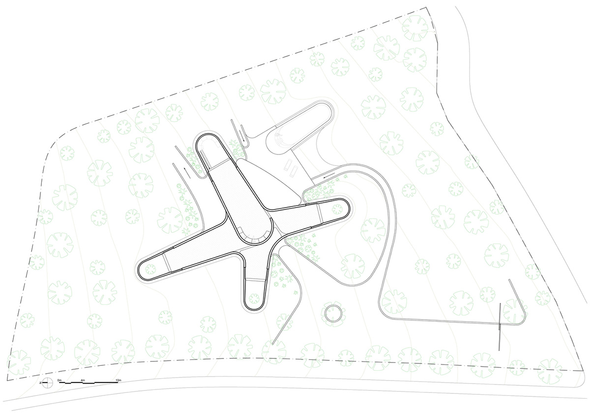 LASSA architects forms rounded walls for house to provide meditative courtyards in Greek olive grove