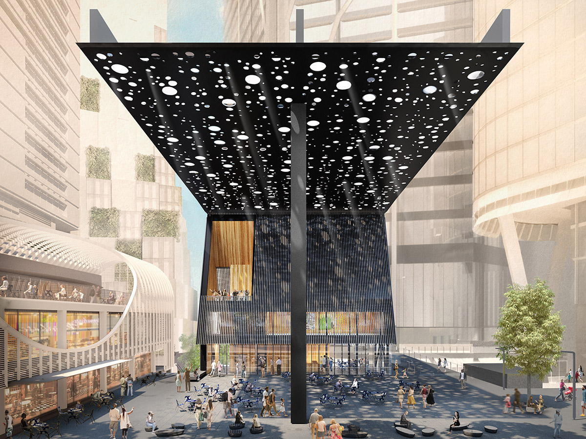 Adjaye Associates and Daniel Boyd reveal new Sydney Plaza with perforated black canopy