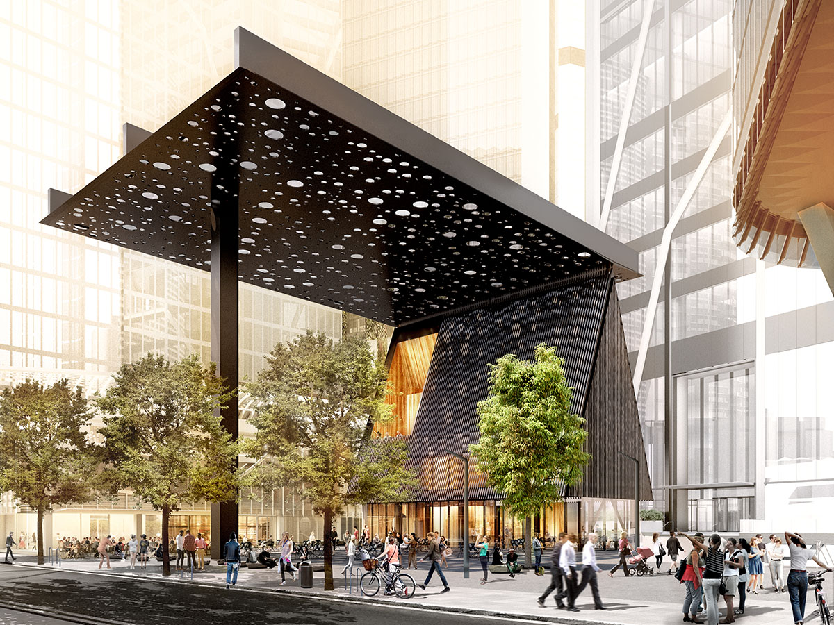 Adjaye Associates and Daniel Boyd reveal new Sydney Plaza with perforated black canopy