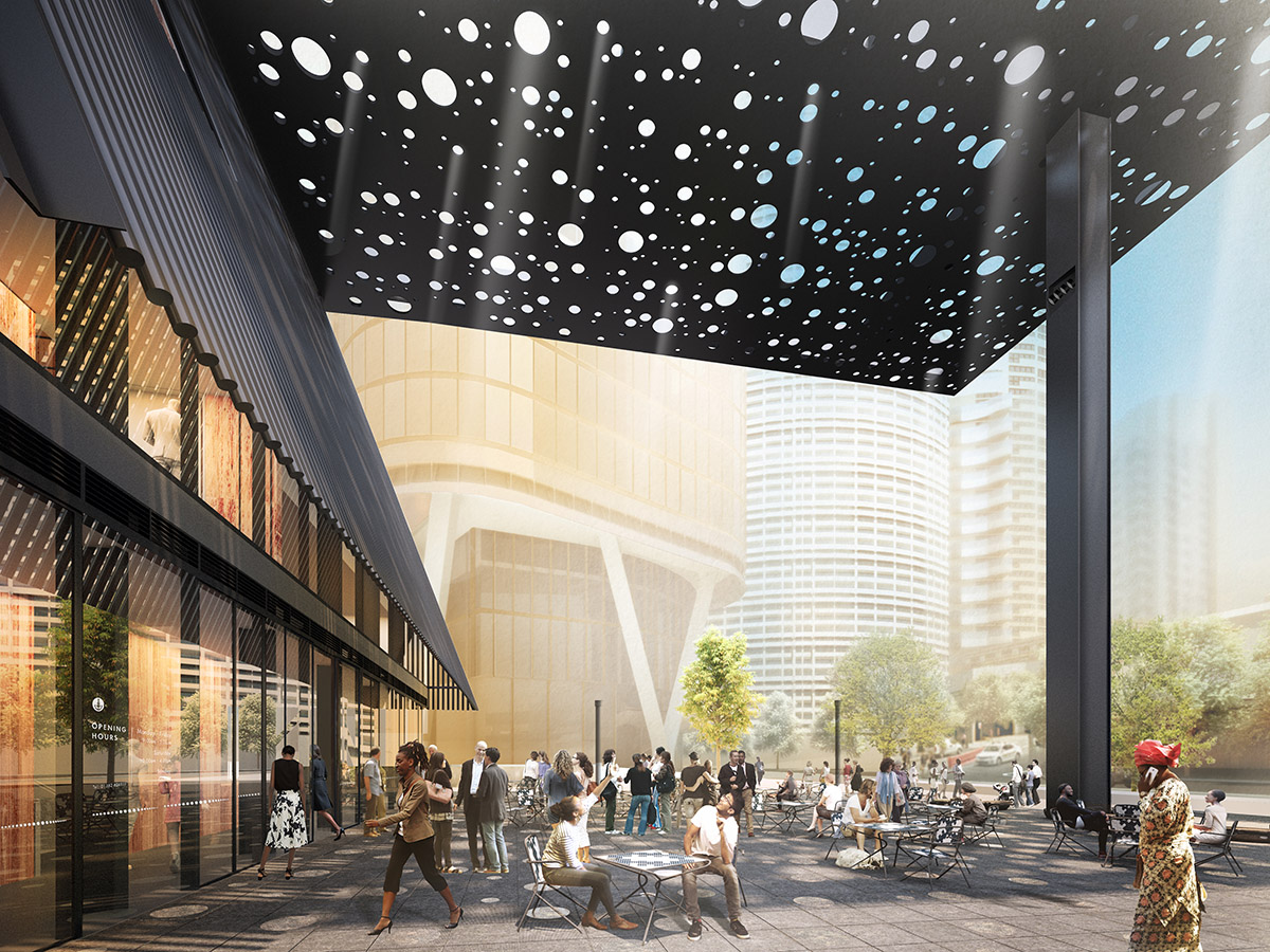 Adjaye Associates and Daniel Boyd reveal new Sydney Plaza with perforated black canopy