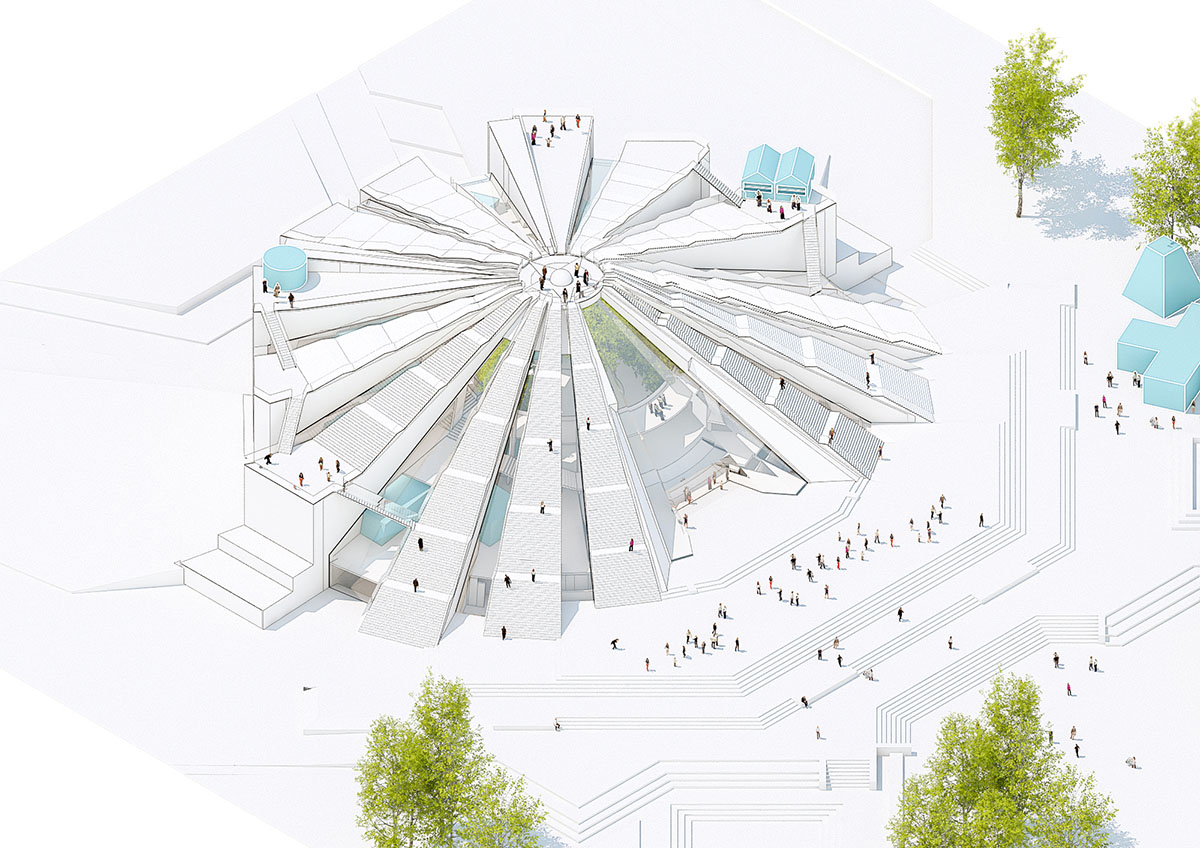 MVRDV transforms Albania's communist-era pyramid into a Culture Center with mega urban staircases