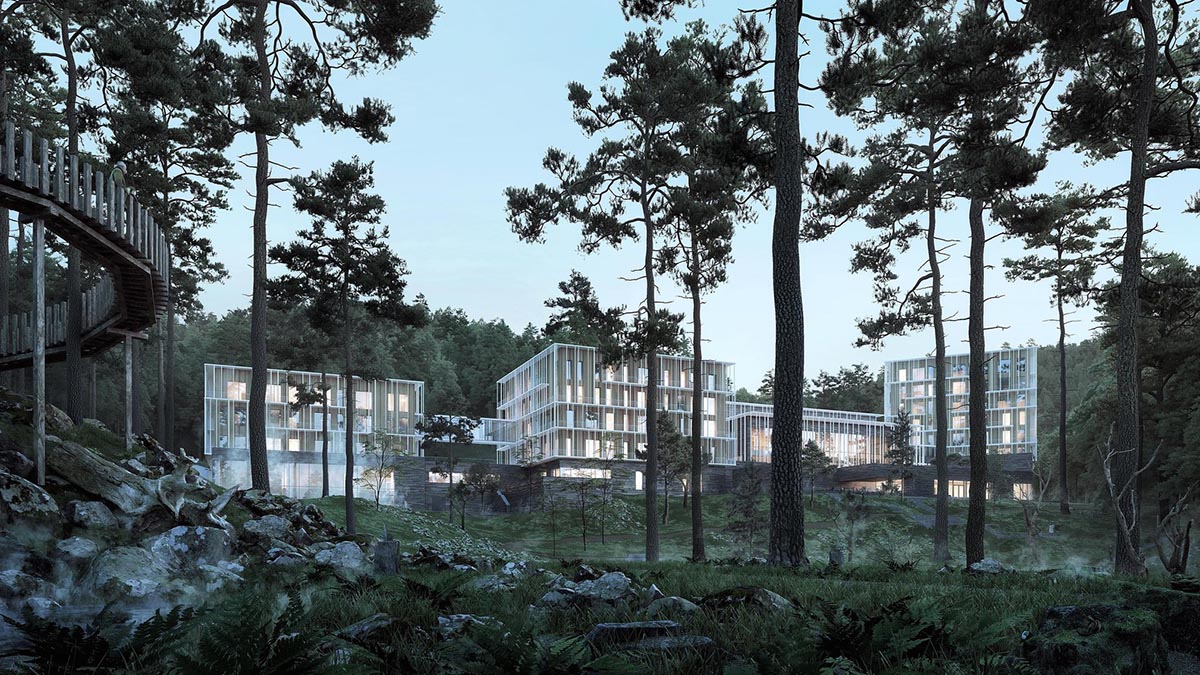 Henning Larsen Architects releases New Images For Striped Spa Hotel in the Georgian Mountains