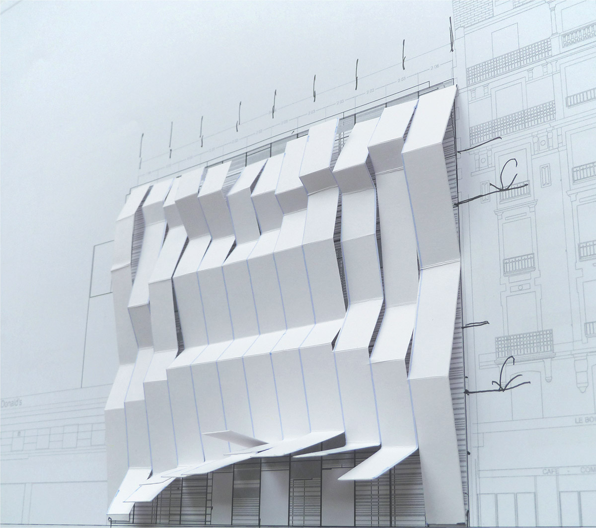 Manuelle Gautrand showcases films on the folded interactive screen for Paris’ historic building