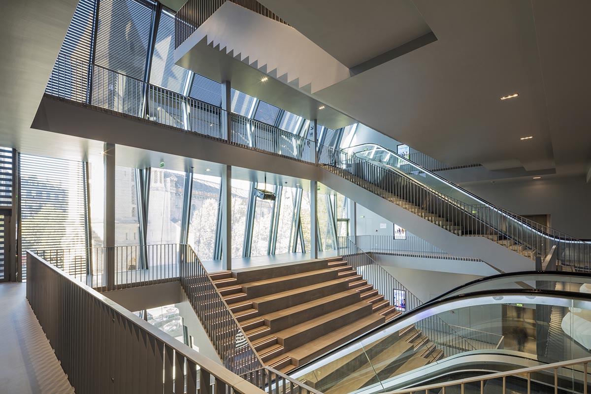 Manuelle Gautrand showcases films on the folded interactive screen for Paris’ historic building