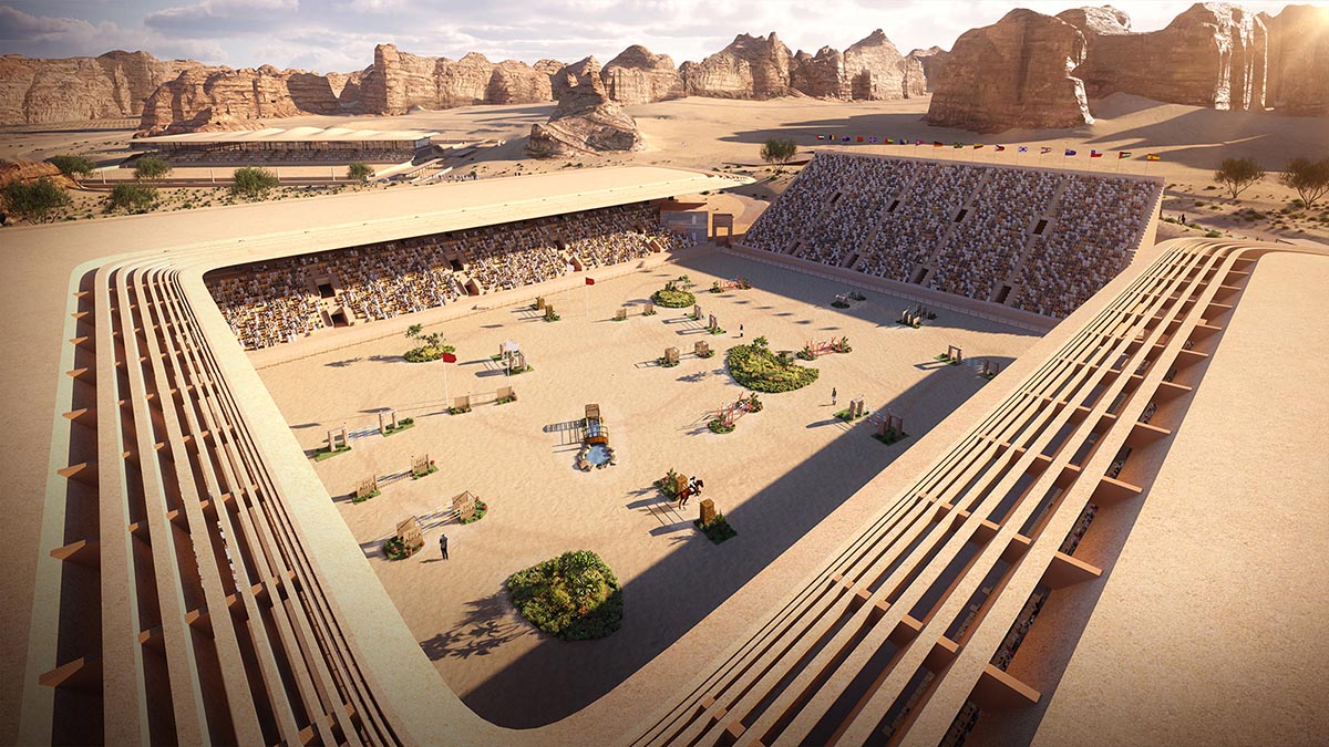 AECOM reveals equestrian village with low-lying and sand-colored units in AlUla desert 