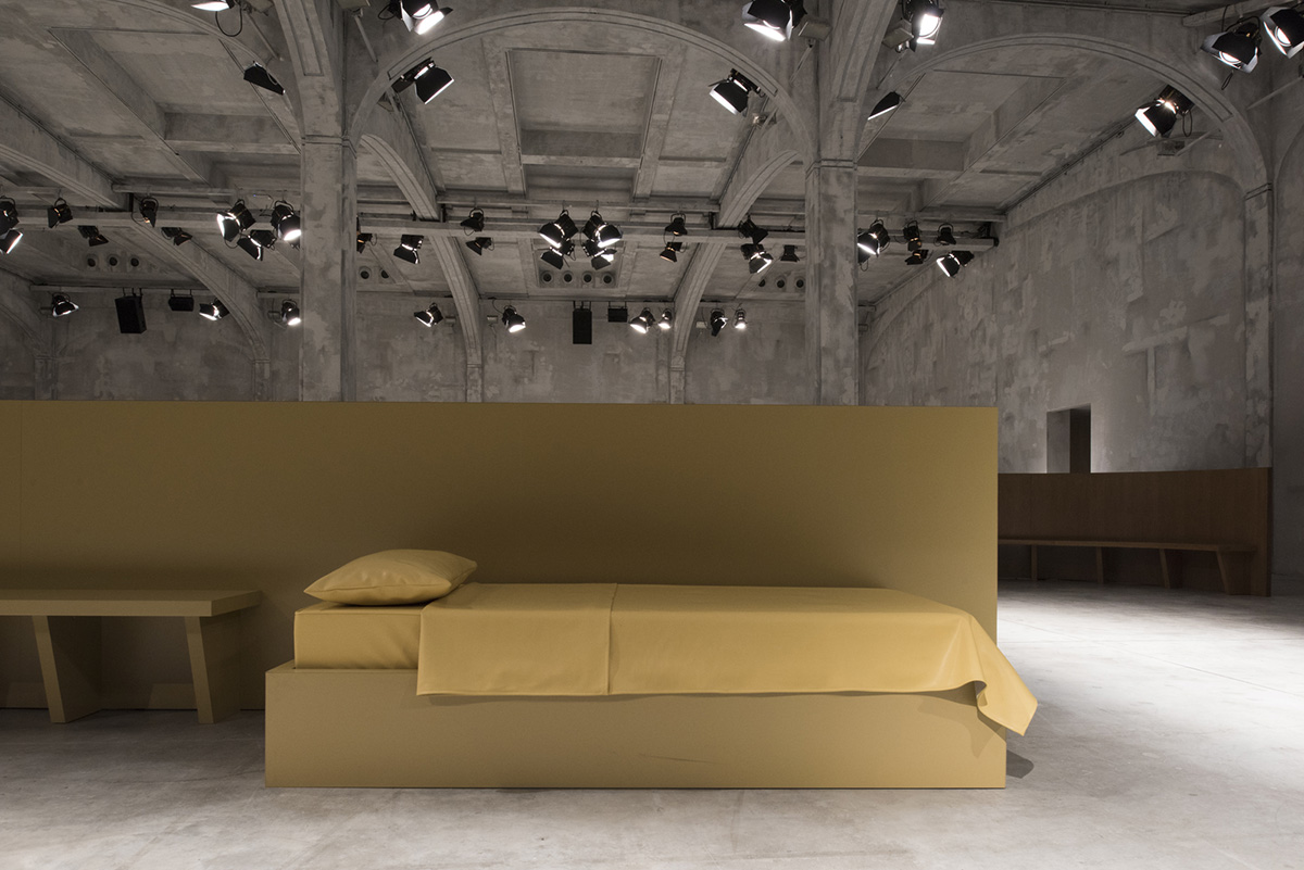 AMO revives basics with frozen domestic fashion sets for Prada’s A/W show in Milan