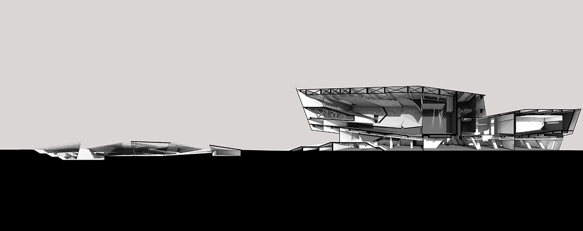 New monolithic auditorium and library at Semnan University features intricate openings and ribbons 