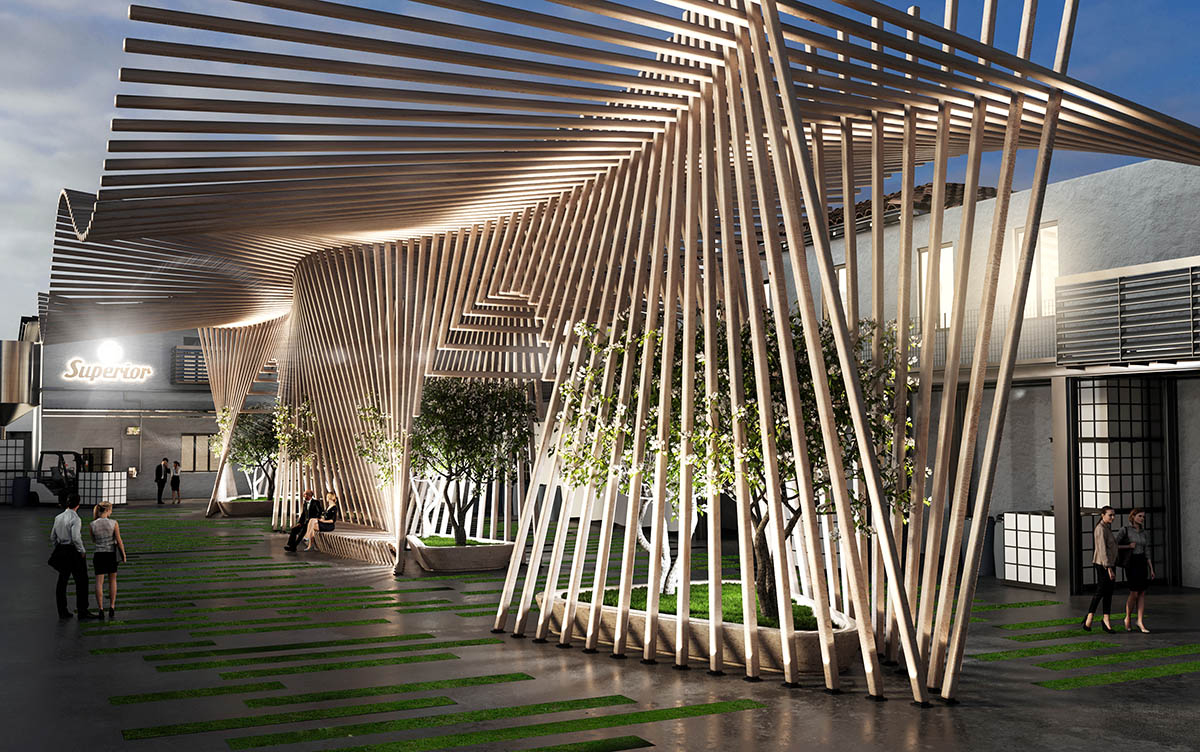 AQUILIALBERG ARCHITECTS unveils images for wavy outdoor installation for Tannery Superior