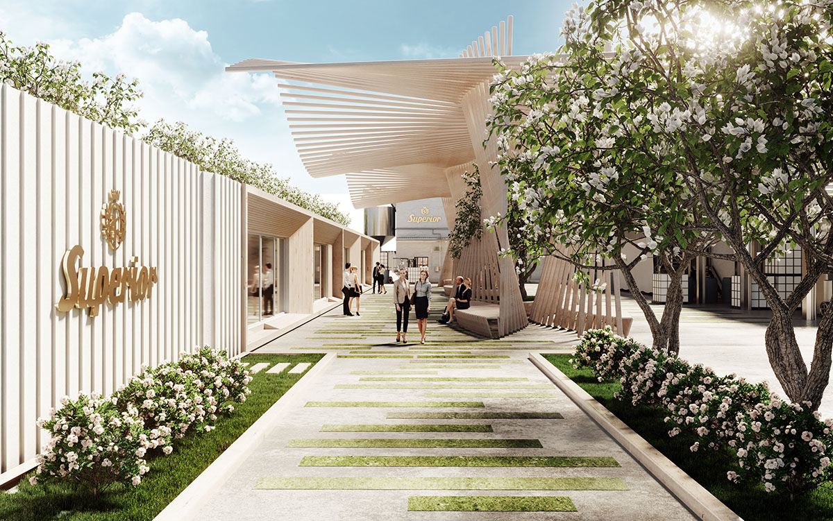 AQUILIALBERG ARCHITECTS unveils images for wavy outdoor installation for Tannery Superior