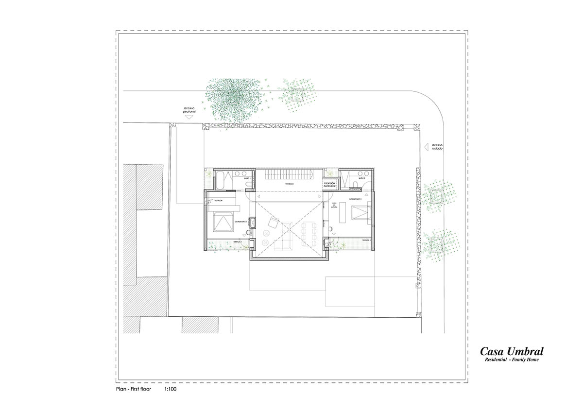 Casa Umbral features a brick-lattice façade that scatters soft light into the interior in Madrid