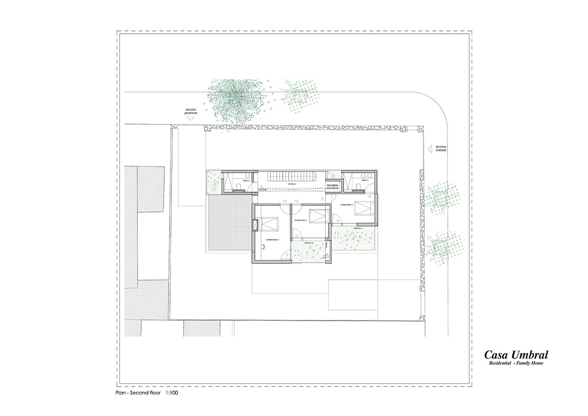 Casa Umbral features a brick-lattice façade that scatters soft light into the interior in Madrid
