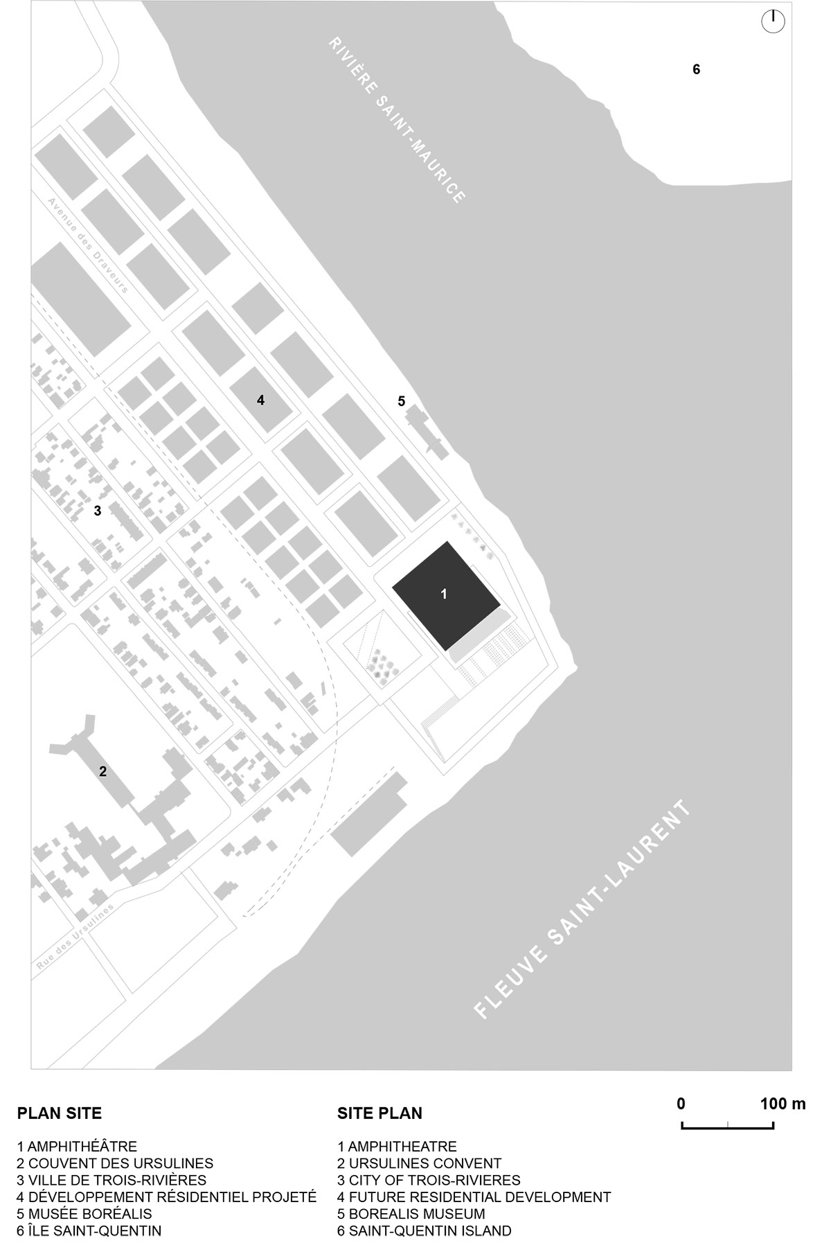 Paul Laurendeau completes outdoor summer amphitheater in Quebec with bold red floating roof