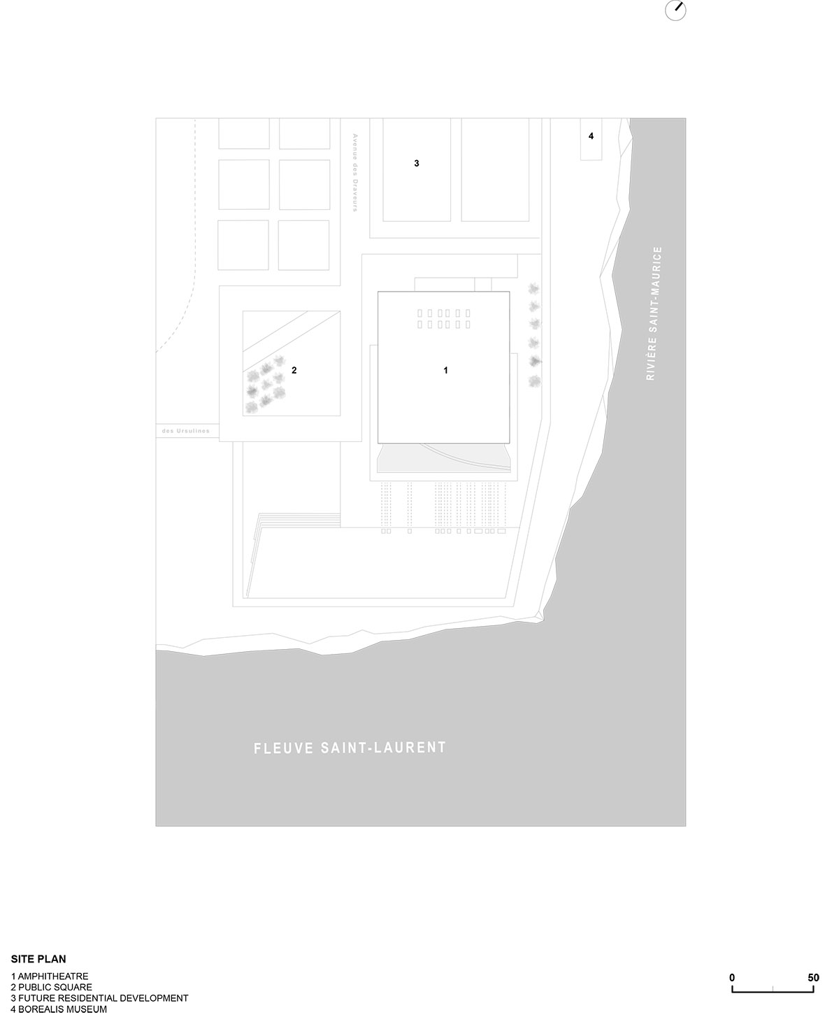 Paul Laurendeau completes outdoor summer amphitheater in Quebec with bold red floating roof