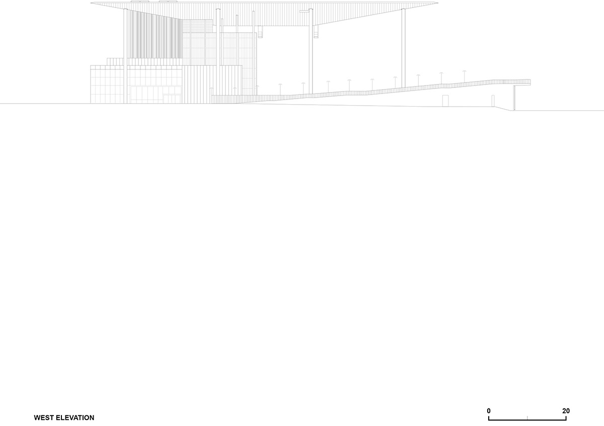 Paul Laurendeau completes outdoor summer amphitheater in Quebec with bold red floating roof