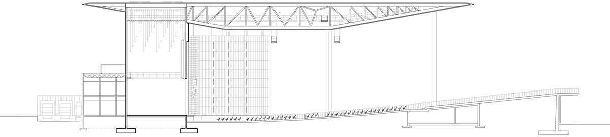 Paul Laurendeau completes outdoor summer amphitheater in Quebec with bold red floating roof