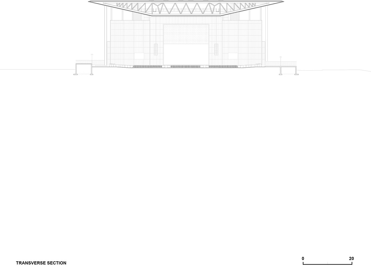 Paul Laurendeau completes outdoor summer amphitheater in Quebec with bold red floating roof