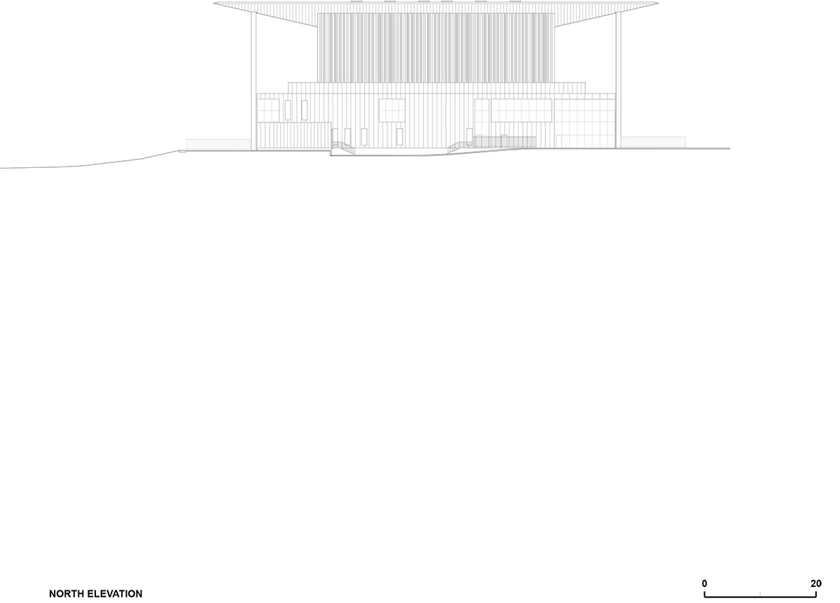 Paul Laurendeau completes outdoor summer amphitheater in Quebec with bold red floating roof