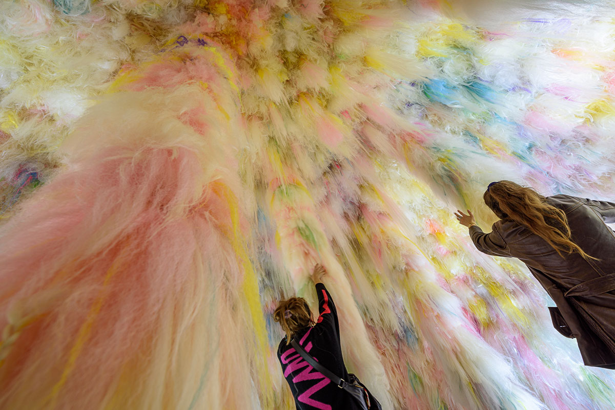 Icelandic Pavilion presents a hypernatural world with colored neon hairs at Venice Art Biennale