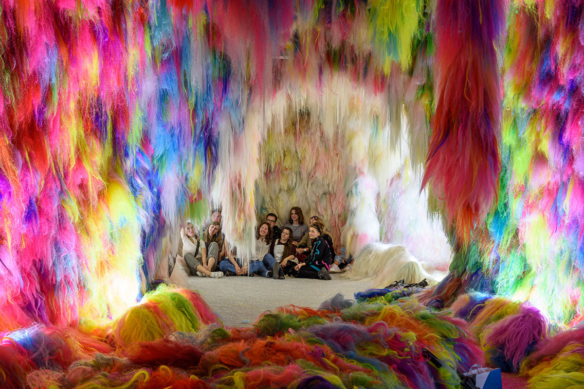 Icelandic Pavilion presents a hypernatural world with colored neon hairs at Venice Art Biennale