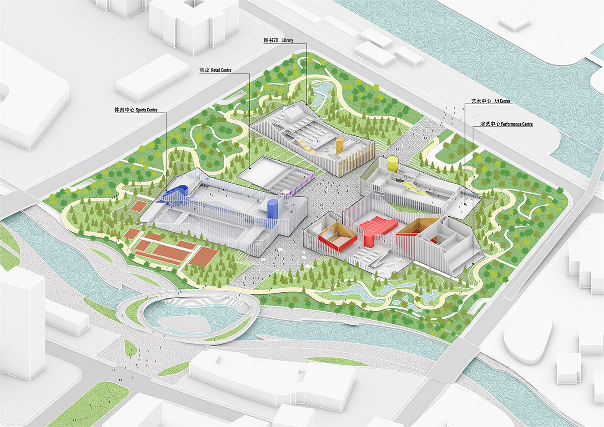 MVRDV’s Zhangjiang Future Park features undulating green roofs and flying pedestrian bridges