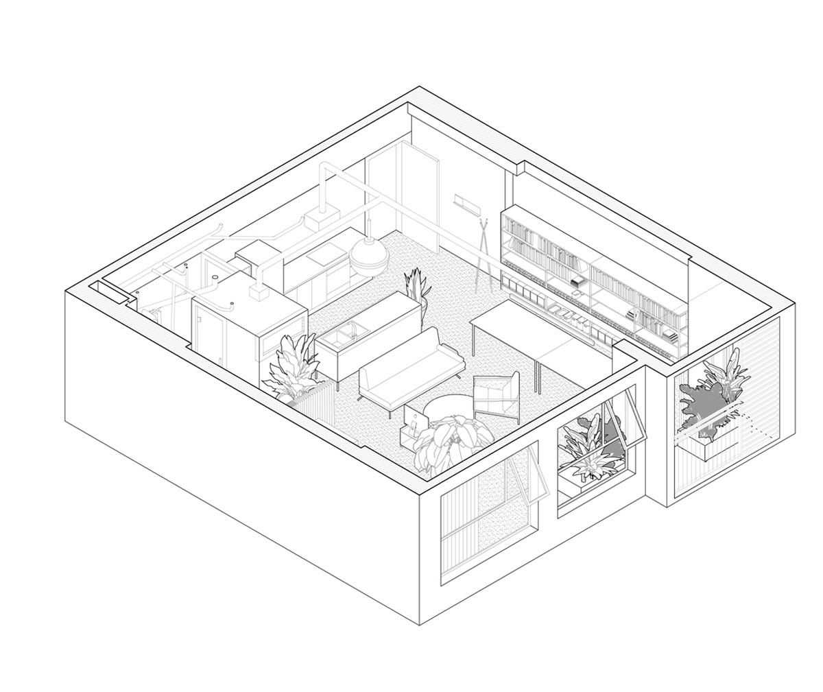 Nhabe Scholae creates landscape-like interior with translucent curtains inside an apartment