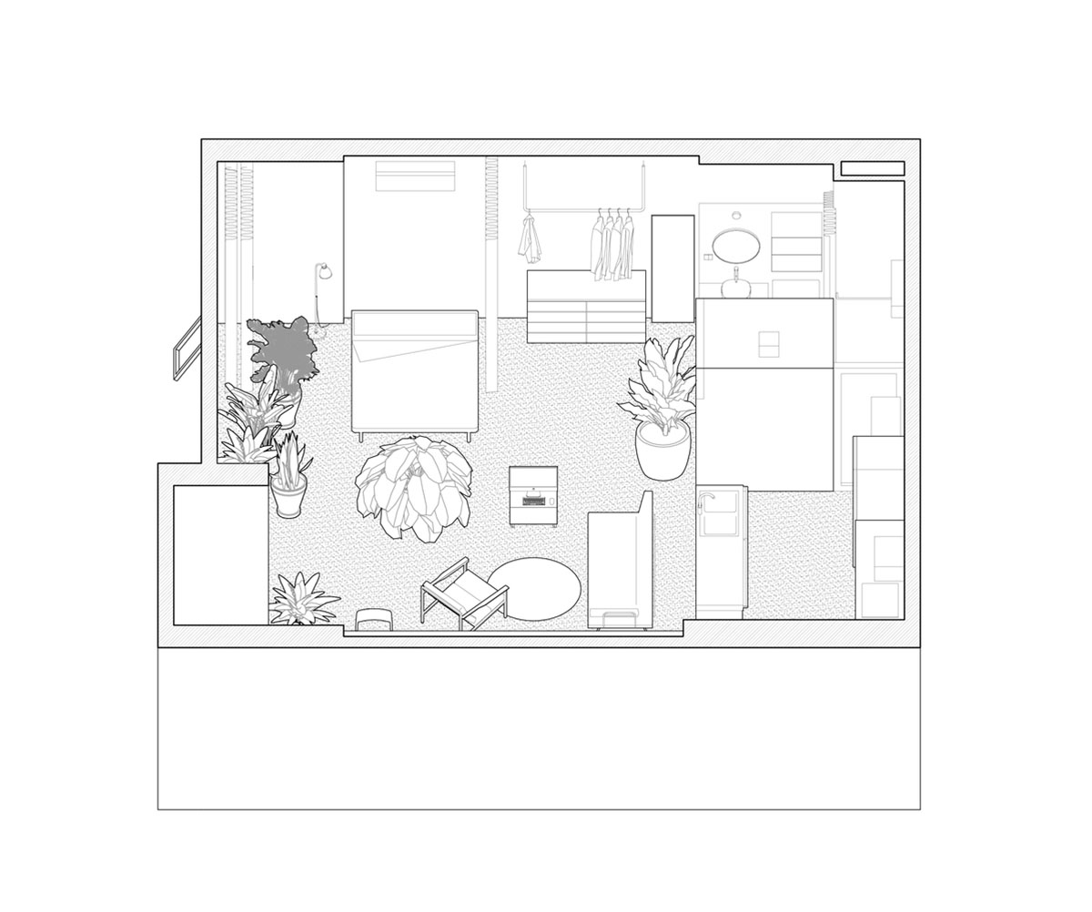 Nhabe Scholae creates landscape-like interior with translucent curtains inside an apartment