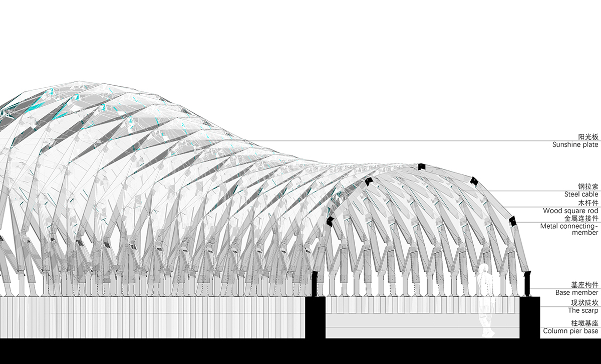 LUO studio Reused Wood Waste from Old Village Houses to Create a Pergola Structure in Hebei, China