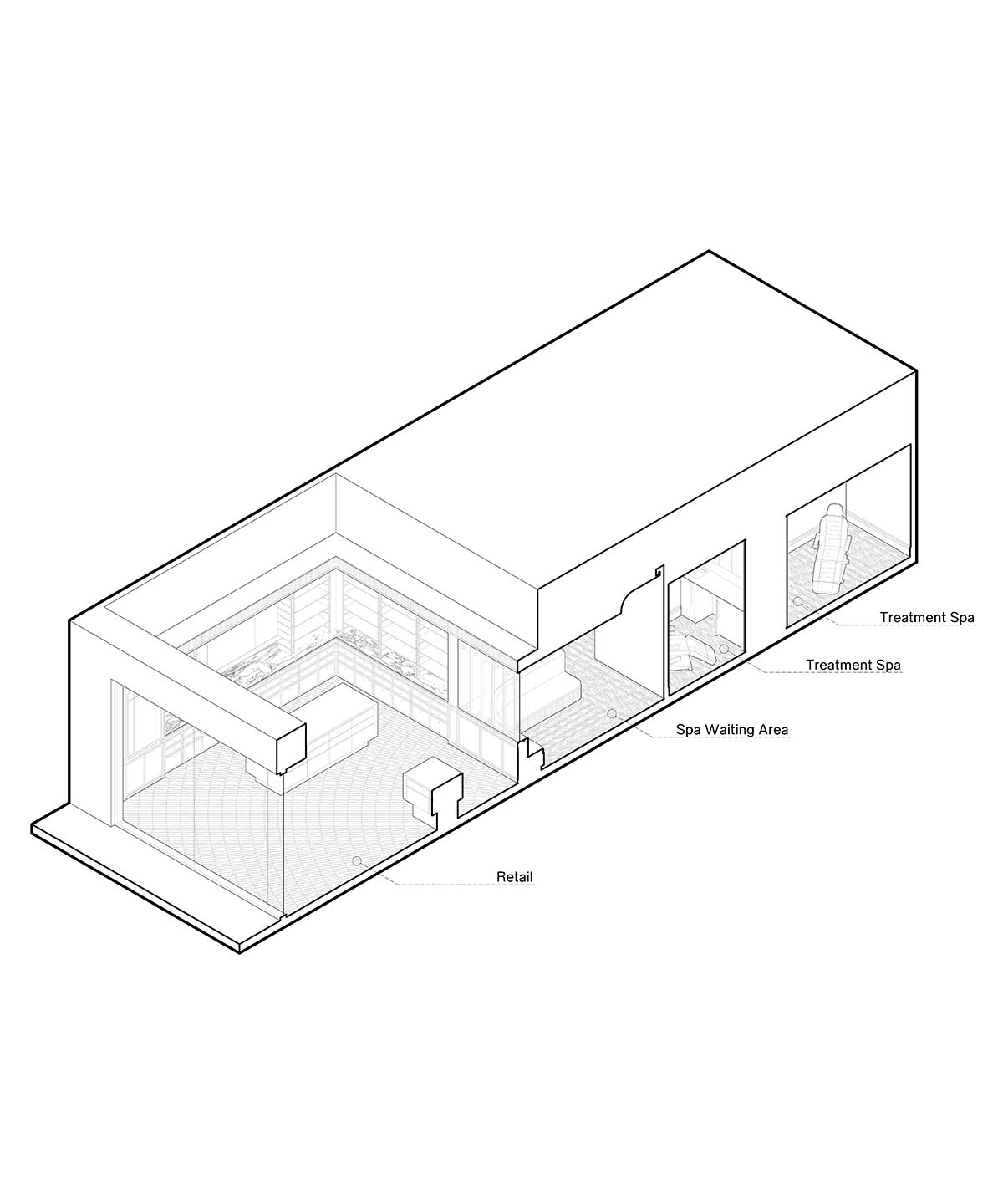 Odami enriches the interiors of a beauty shop with rounded, bevelled details, and pinkish hues