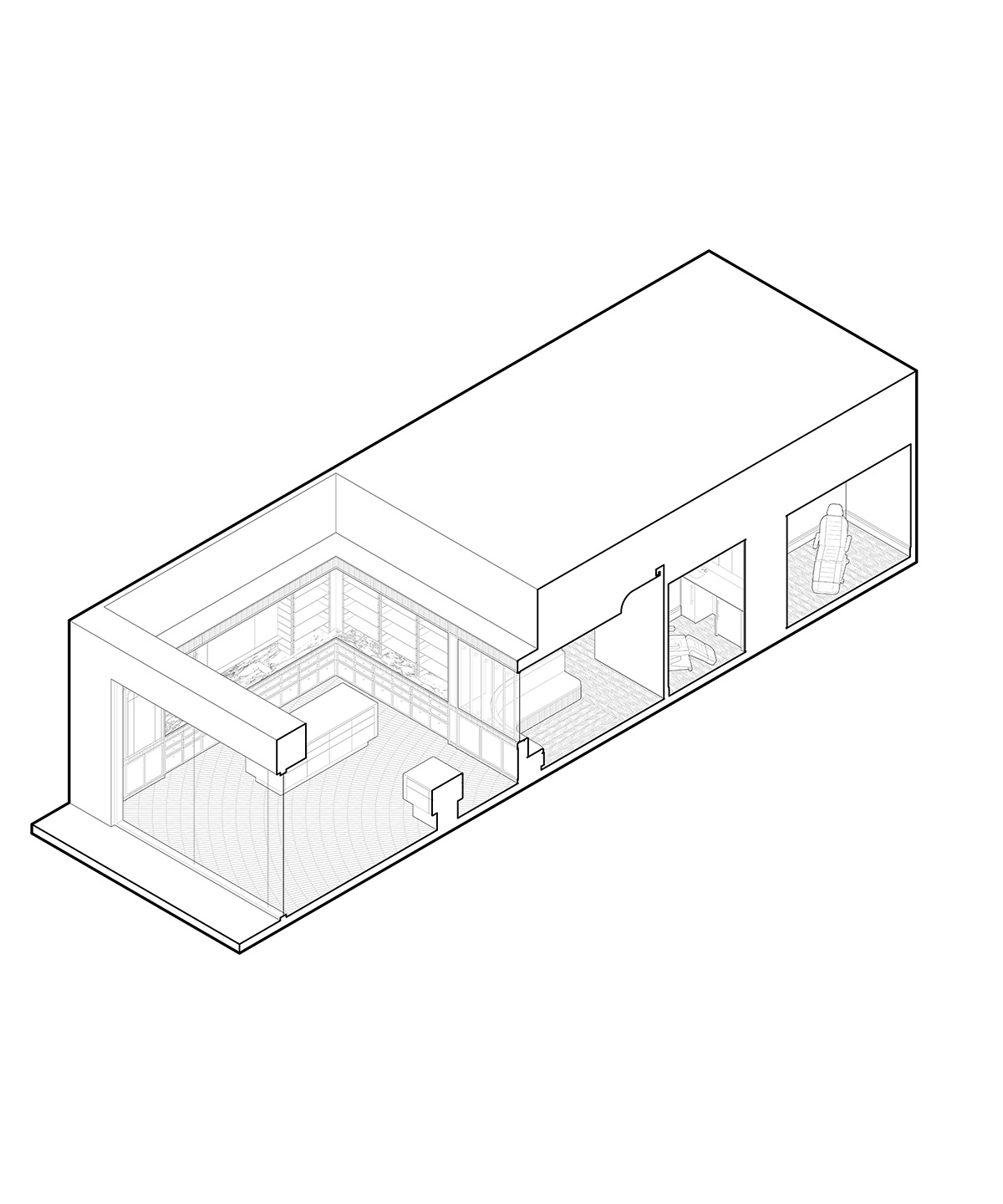 Odami enriches the interiors of a beauty shop with rounded, bevelled details, and pinkish hues