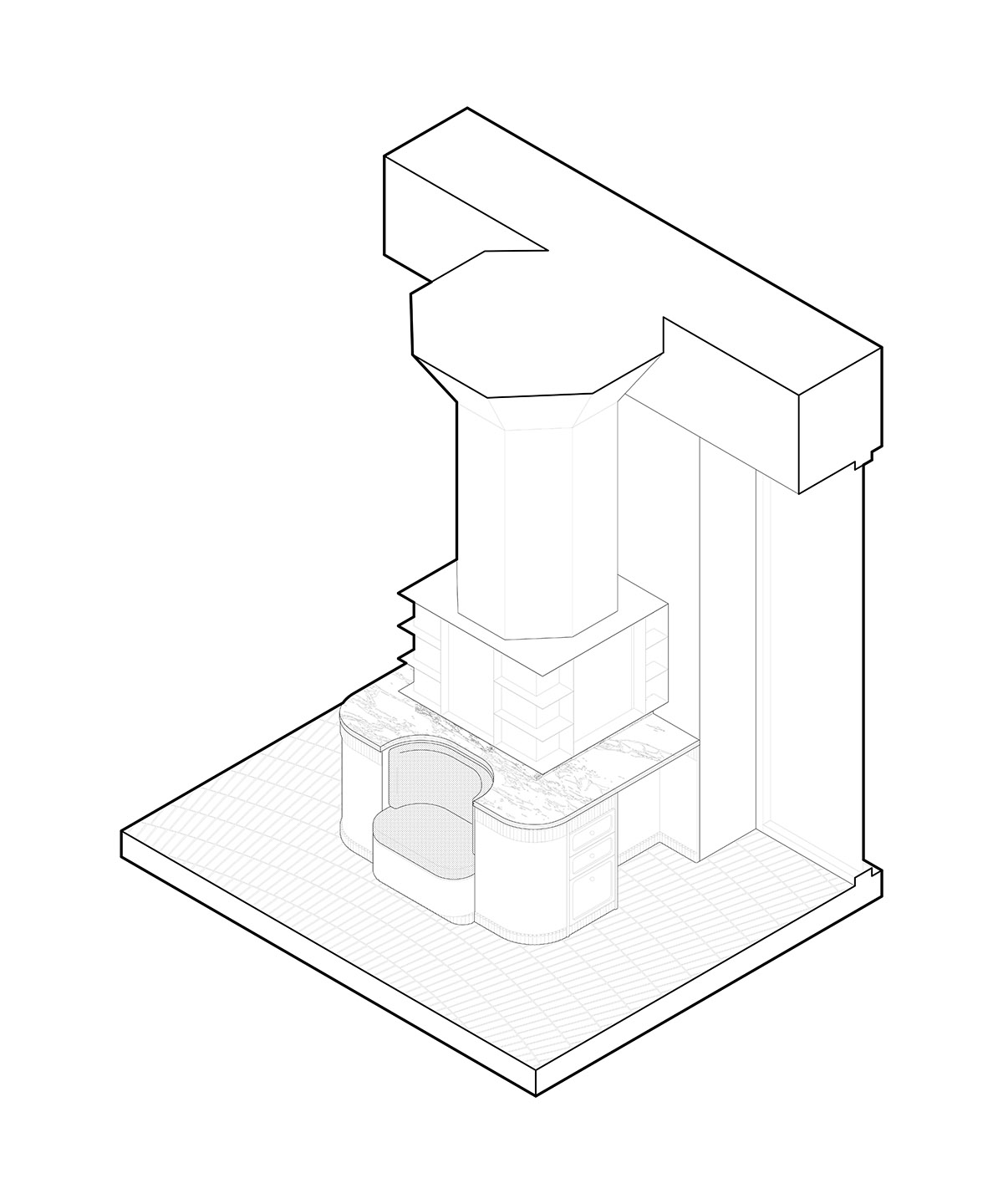 Odami enriches the interiors of a beauty shop with rounded, bevelled details, and pinkish hues