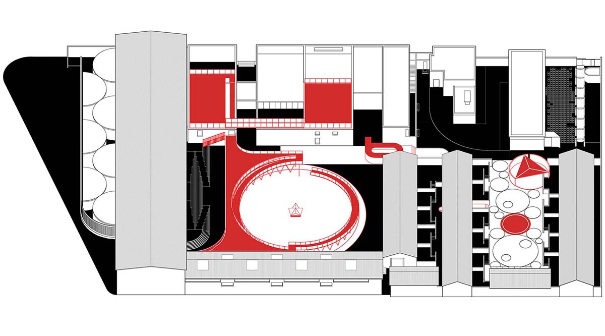 REDe Architects and Moguang Studio add red circular platform to renovated youth activity center