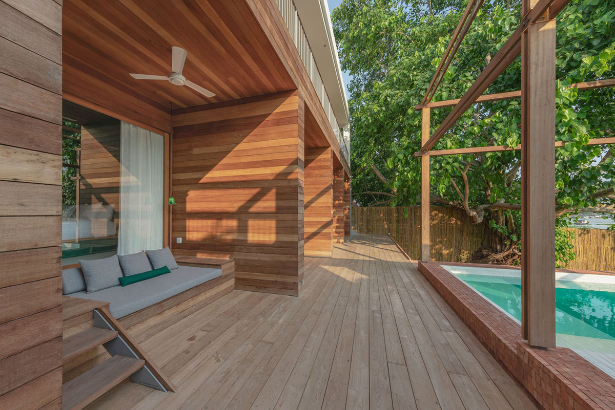 onion designs hotel and restaurant with handmade orange bricks in Thailand