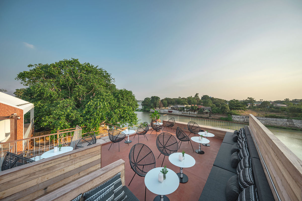 onion designs hotel and restaurant with handmade orange bricks in Thailand