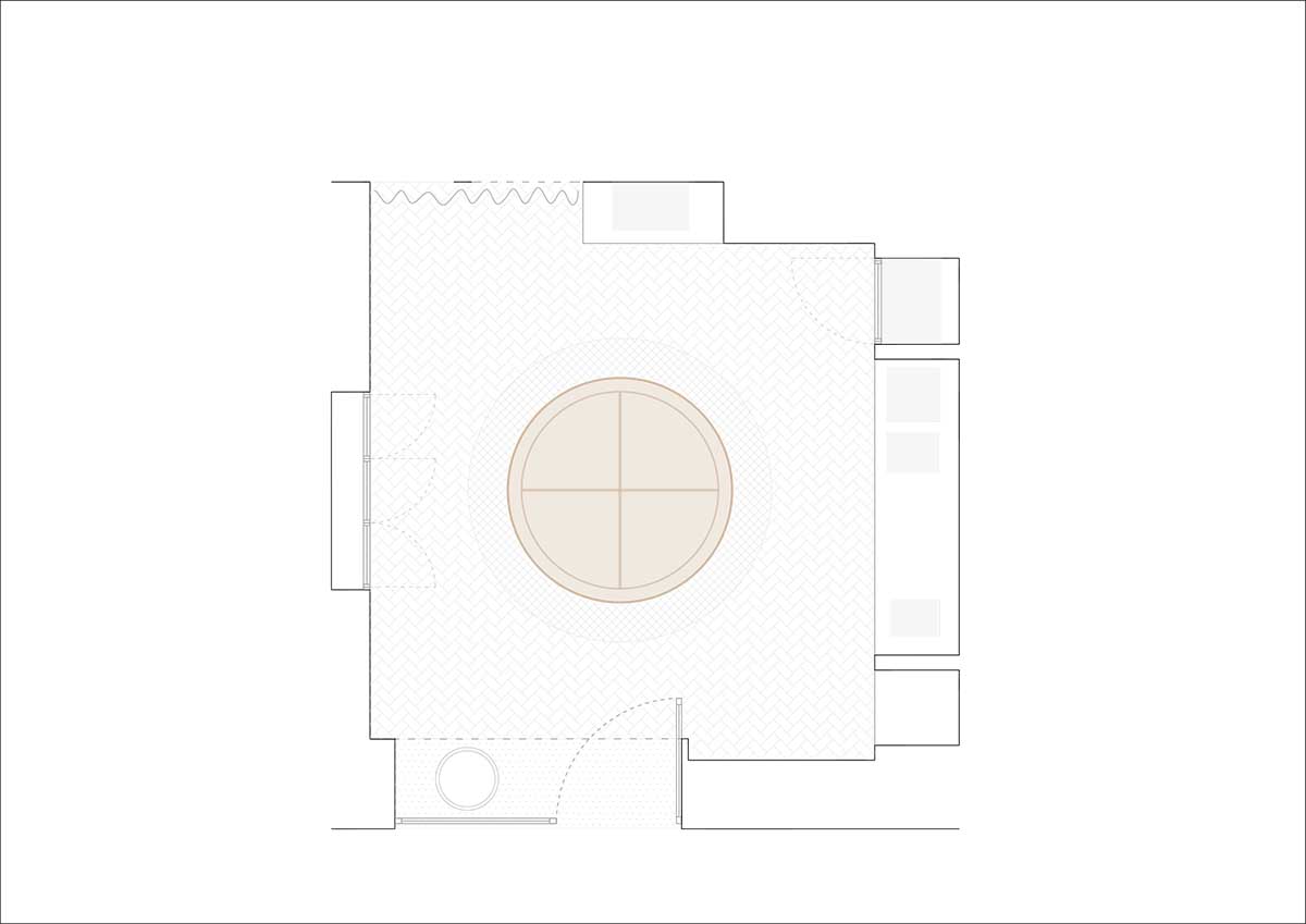 Bakery features central oak tables that revive the traditional dining room experience 