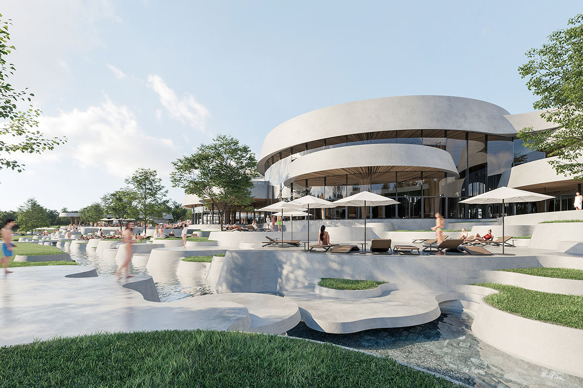 Enota reveals extension for pool and wellness of Hotel Kardial with sinuous terraces in Banja Vrućica