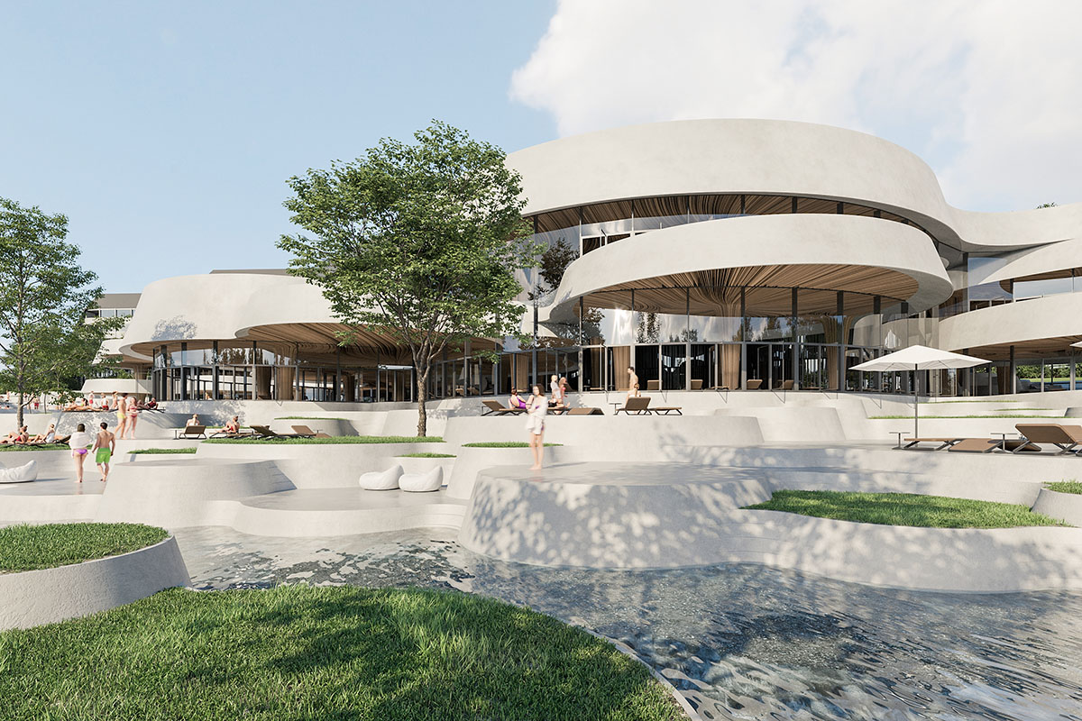 Enota reveals extension for pool and wellness of Hotel Kardial with sinuous terraces in Banja Vrućica