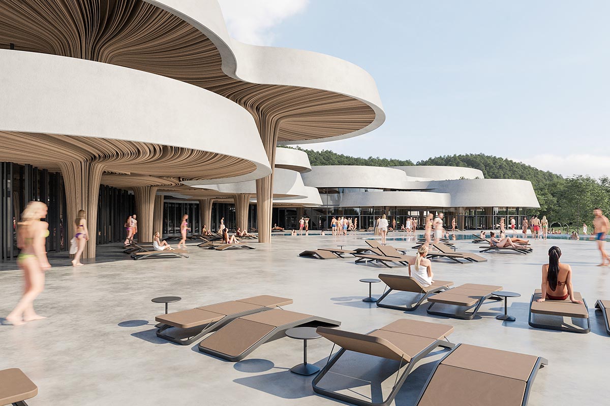 Enota reveals extension for pool and wellness of Hotel Kardial with sinuous terraces in Banja Vrućica