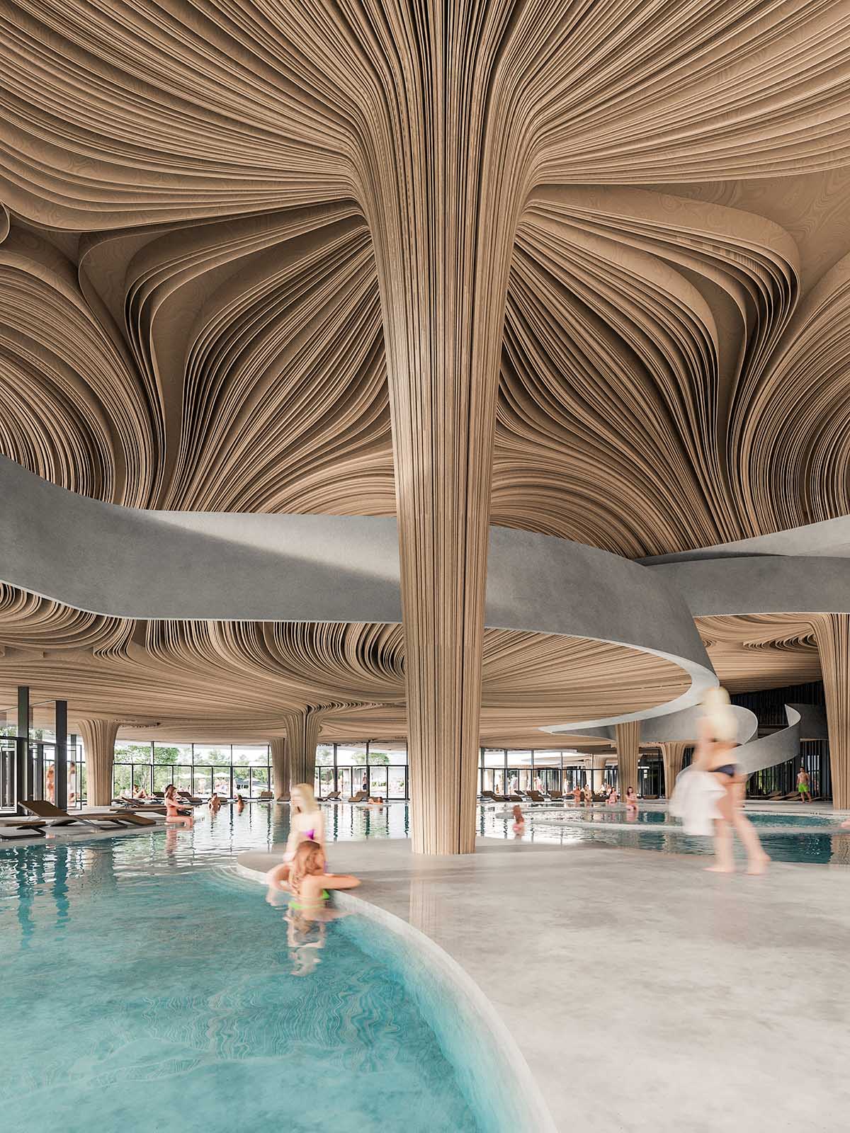 Enota reveals extension for pool and wellness of Hotel Kardial with sinuous terraces in Banja Vrućica