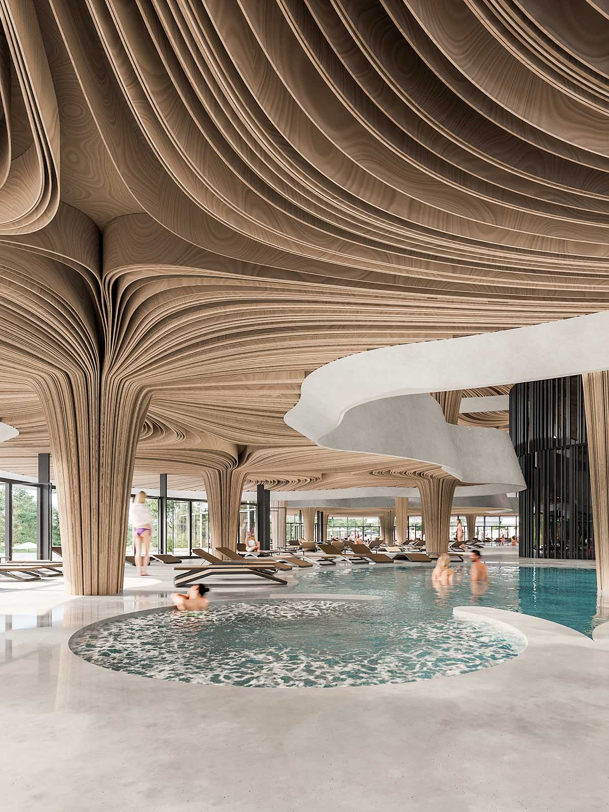 Enota reveals extension for pool and wellness of Hotel Kardial with sinuous terraces in Banja Vrućica