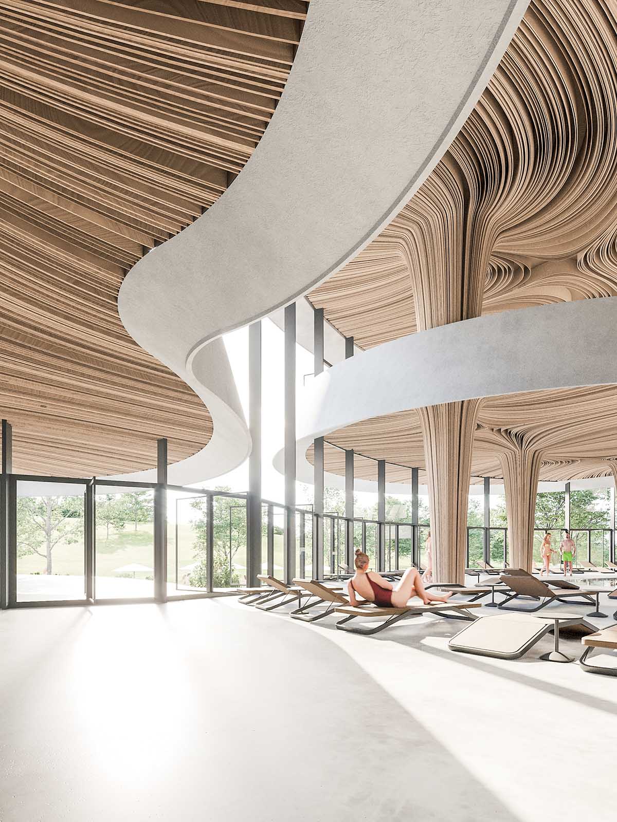 Enota reveals extension for pool and wellness of Hotel Kardial with sinuous terraces in Banja Vrućica