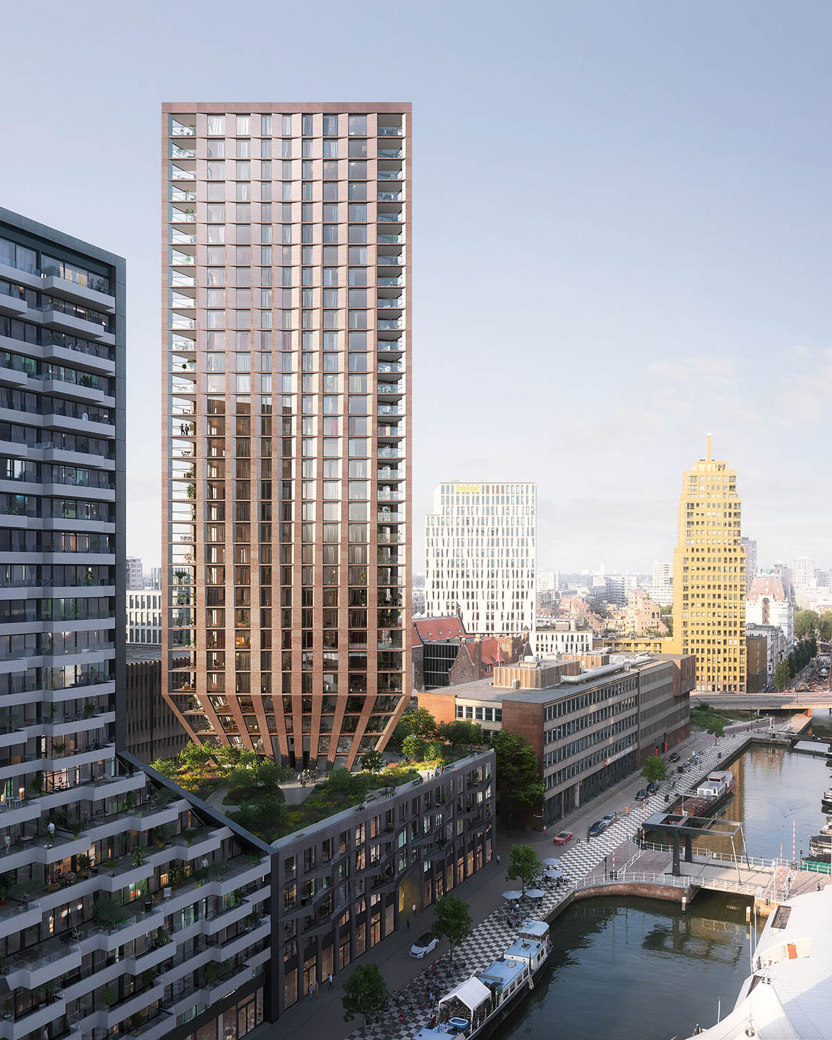 Barcode Architects' CasaNova, set to be Rotterdam's first triangular tower, tops out