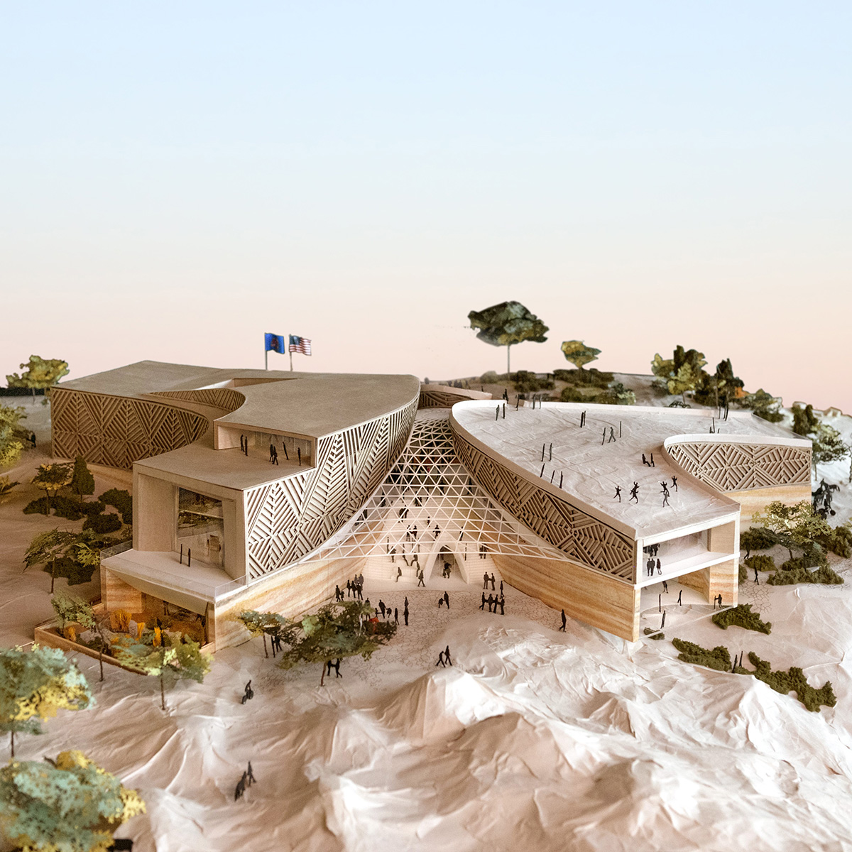 Studio Gang's Theodore Roosevelt Presidential Library emerges with three horseshoe-shaped elements