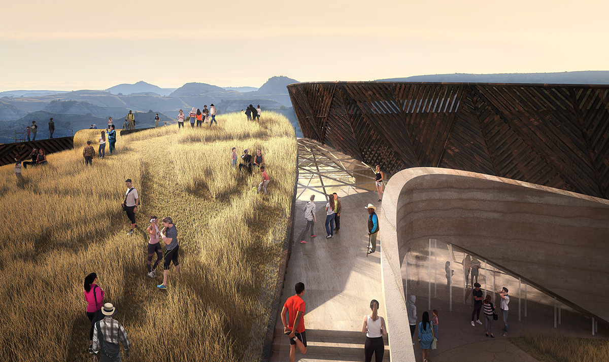 Studio Gang's Theodore Roosevelt Presidential Library emerges with three horseshoe-shaped elements